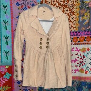 FREE PEOPLE Stylish Peach Wool Button Front Cozy Coat Size XS